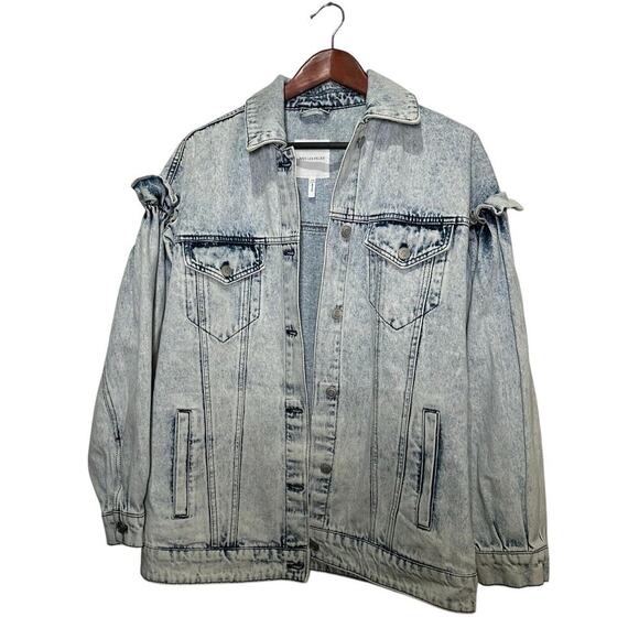 Avec Les Filles Blue Ruffle Sleeve Oversized Denim Jacket Size XS - Picture 1 of 7